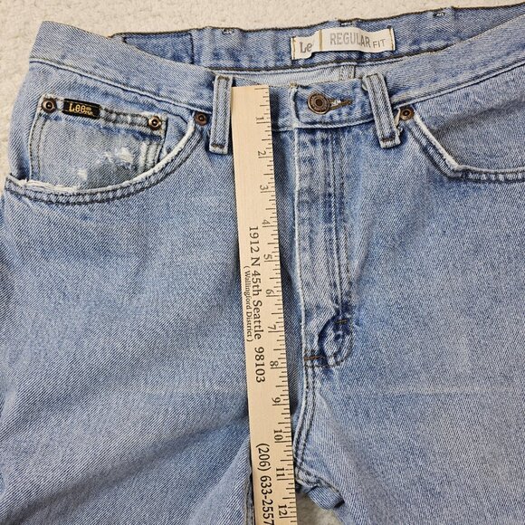 Lee Jeans Mens 34x32 Y2K Blue Denim Light Stone Wash Regular Fit Distressed Norm - Picture 8 of 16